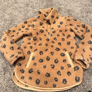 Abercrombie & Fitch Camel and Black Leopard Sherpa Pullover